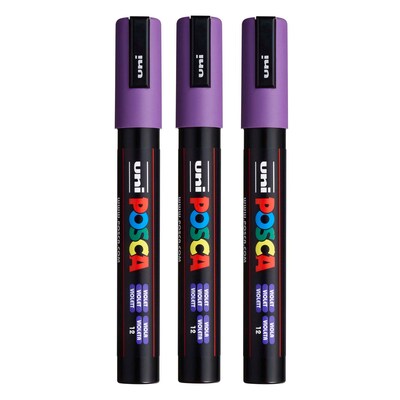 POSCA PC-5M Water Based Paint Marker, Medium Bullet Tip, Violet, 3/Pack (UBCPC5MVIOLET-3)