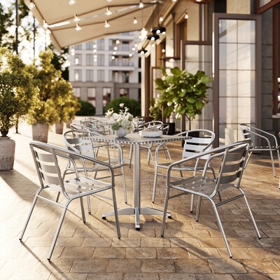 Flash Furniture Lila Indoor-Outdoor Table Set with 4 Slat Back Chairs, 27.5, Aluminum (TLH28SQ017BCHR4)