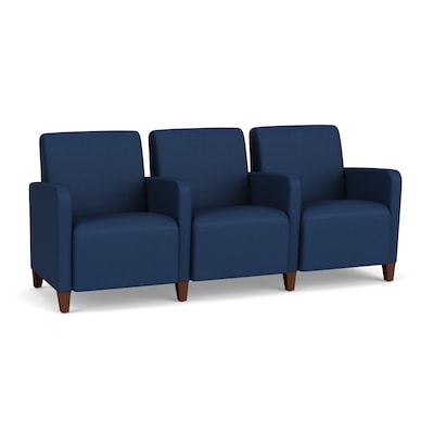Lesro Ravenna Vinyl 3-Seat Lounge Reception Tandem Seating, Patriot Plus Imperial Blue/Walnut Wood (
