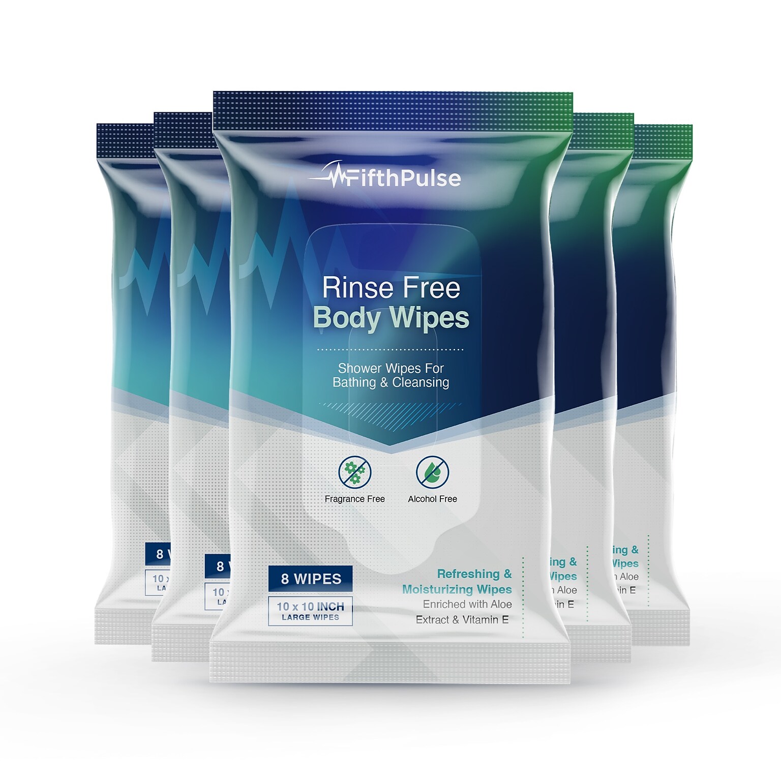 FifthPulse Large Adult Bathing Wipes - Disposable Body Cleansing Wipes for Men & Women, 5 Pack / 8 Count (FMN100675)