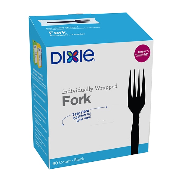Dixie Grab N Go Individually Wrapped Medium-Weight Fork, Dispenser Box, Black, 90/Pack (FM5W540)