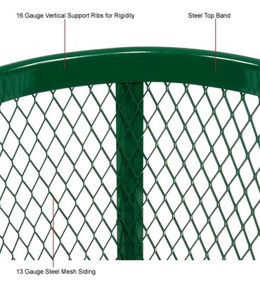 Global Industrial Outdoor Steel Mesh Corrosion-Resistant Trash Can, 48 Gallon, Green (237634GN)