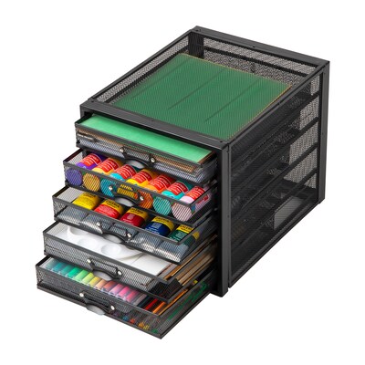 Mind Reader 5-Compartment Metal Mesh File Storage Drawers, Black (5CABMESH-BLK)