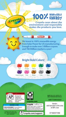 Crayola Classic Kids Markers, Fine Point, Assorted Colors, 10/Pack (58-7726)