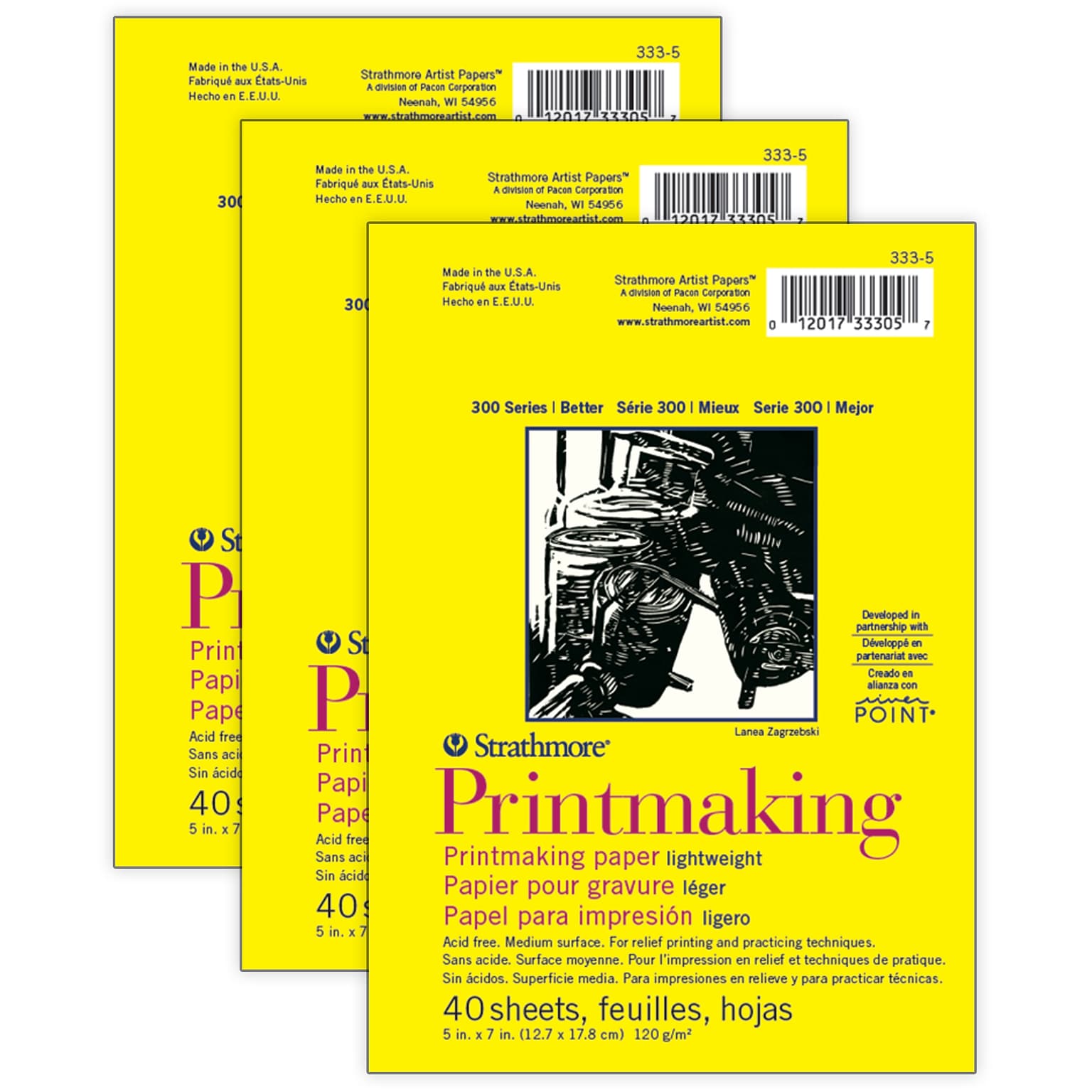 Strathmore 300 Series 5 x 7 Printmaking Pad, 40 Sheets/Pad, 3/Bundle (STTP3335-3)