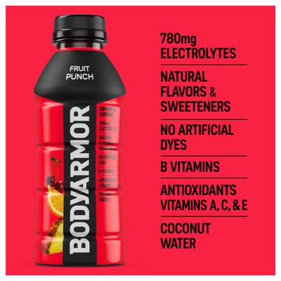 BodyArmor SuperDrink Fruit Punch Sports Drink, 16 oz. Bottles, 12/Pack (100006-1.4)