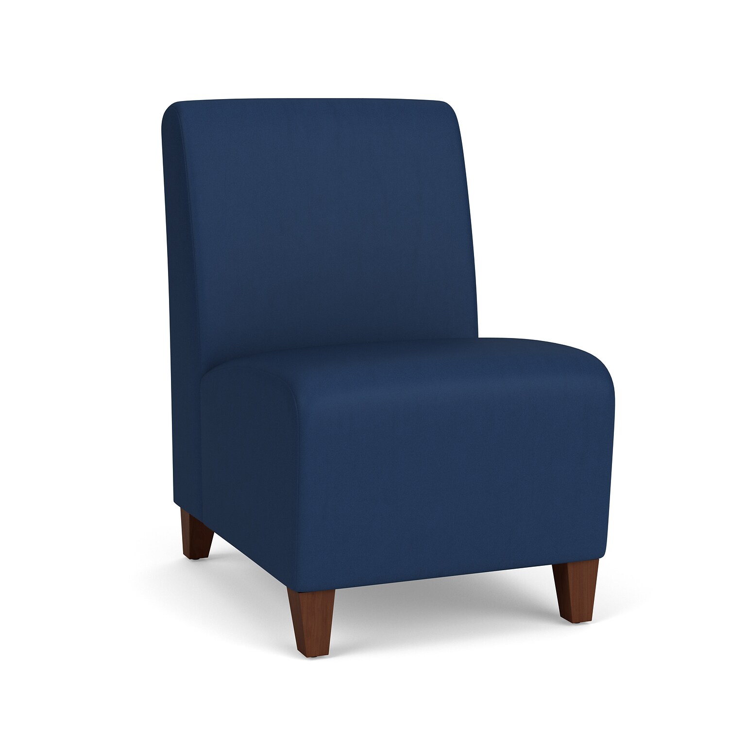 Lesro Ravenna Vinyl Guest Chair, Armless, Patriot Plus Imperial Blue/Walnut Wood (RV1102.FWL-01PPIB)