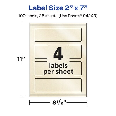 Avery Pearlized Ivory Rectangle Multipurpose Labels, 2" x 7", Ivory, 100/Pack (94243)