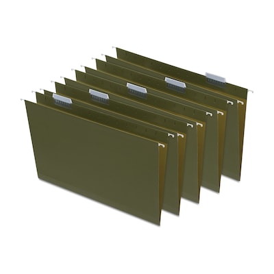 Quill Brand® Reinforced 5-Tab Box Bottom Hanging File Folders, 2 Expansion, Legal Size, Dark Green,