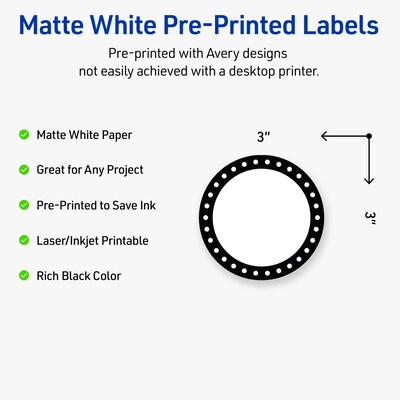Avery Laser/Inkjet Circle Multipurpose Labels, 3 Dia., White, 60/Pack (S00DKP)