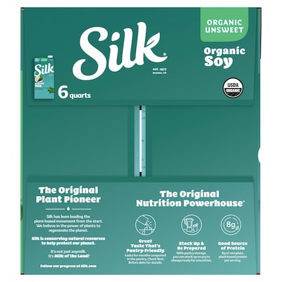 Silk Organic Unsweetened Original Dairy Free Soy Milk, 32 oz., 6/Carton (WWI00106)