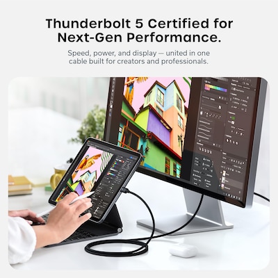 Satechi Pro 3.28 ft. USB-C to USB-C Thunderbolt Charging Cable, Male to Male, Black (ST-YTB5100K)
