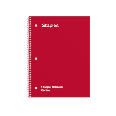 Staples 1-Subject Notebooks, 8 x 10.5, Wide Ruled, 70 Sheets, Assorted Colors, 6/Pack (TR11667)