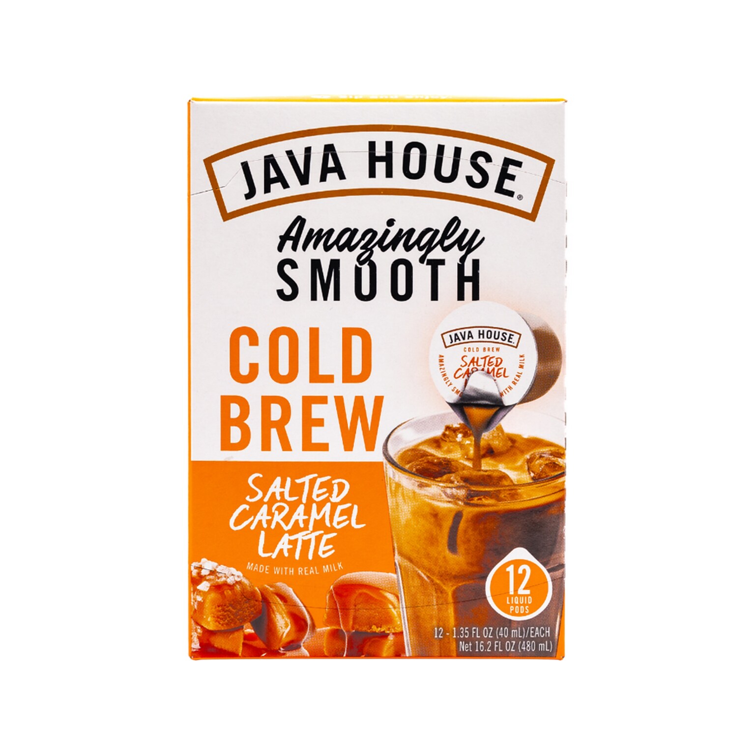 Java House Salted Caramel Latte Cold Brew Coffee Pods, Medium Roast, 12/Carton (FC900L30)
