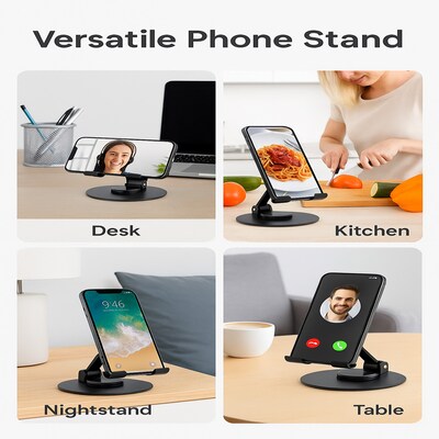 Uncaged Ergonomics 360° Swivel Rotating Adjustable Cell Phone Stand for Desk, Black (SPS-BLACK)