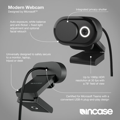 Incase Designed by Microsoft Modern HD 1080p Webcam, 12 Megapixels, Black (8L3-00001)