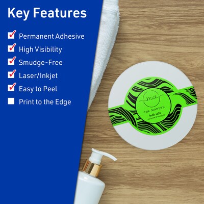 Avery Decorative Edge Multipurpose Labels, 2-3/8 x 8, Neon Green, 120/Pack (94117)