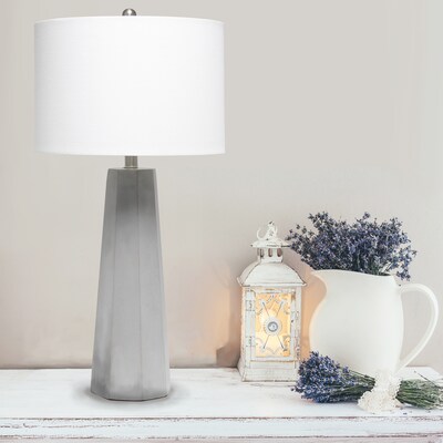 Lalia Home Concrete Pillar Table Lamp with Fabric Shade, White (LHT-5011-WH)