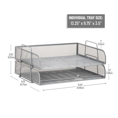 Mind Reader Metal Side Loading Stackable Letter Tray, Letter Size, Silver, 2/Pack (DSTACK2-SIL)