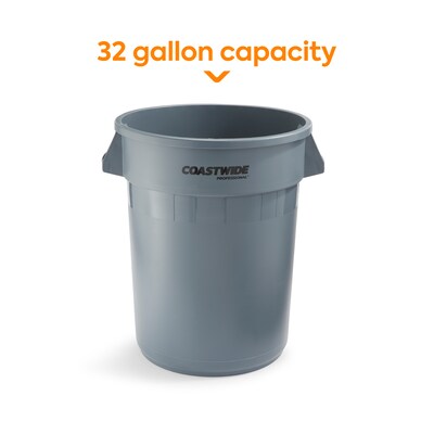 Coastwide Professional™ Plastic Trash Can with no Lid, Gray, 32 Gal. (CW50716)