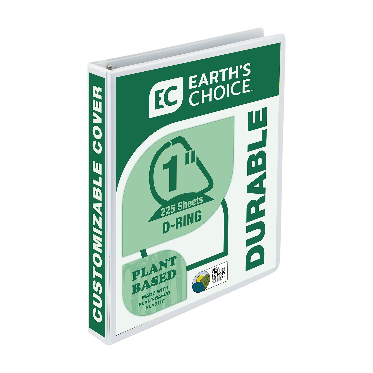 Samsill Earths Choice Plant-Based Heavy Duty 1 3-Ring View Binders, D-Ring, White (16937)