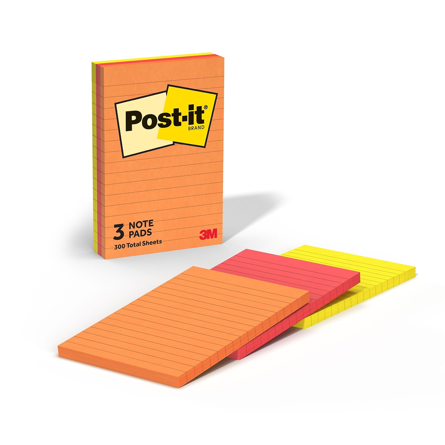 Post-it Sticky Notes, 4 x 6, Sunburst Collection, Lined, 90 Sheets/Pad, 3 Pads/Pack (660-3SUN)