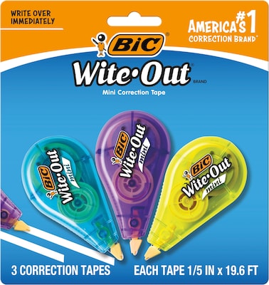 BIC Wite-Out Mini Correction Tape, White, 3/Pack (WOTMP31-WHI)