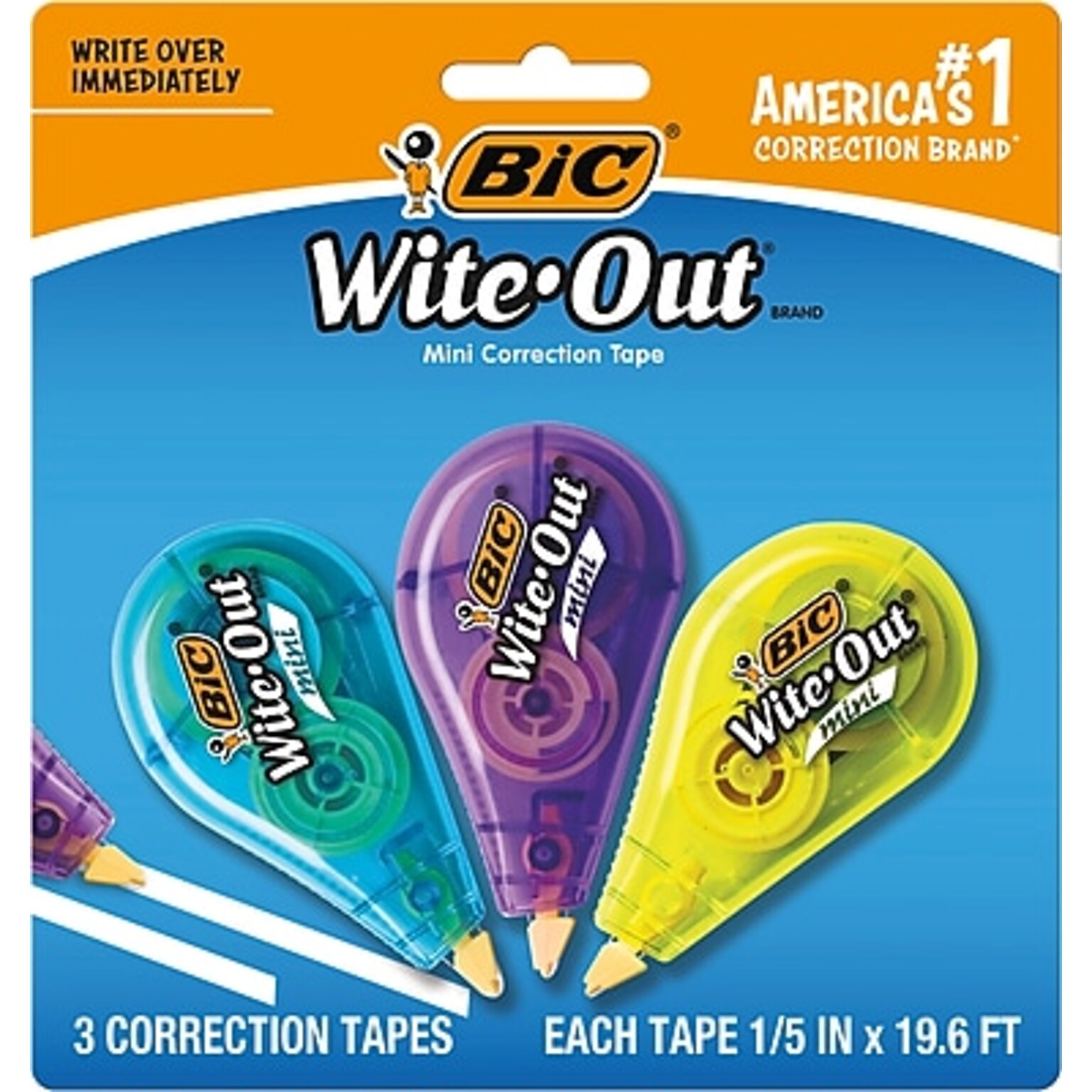 BIC Wite-Out Mini Correction Tape, White, 3/Pack (WOTMP31-WHI)