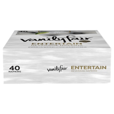 Vanity Fair Entertain Beverage Beverage Napkin, 2-ply, White, 40 Napkins/Pack, 12/Carton (35134)