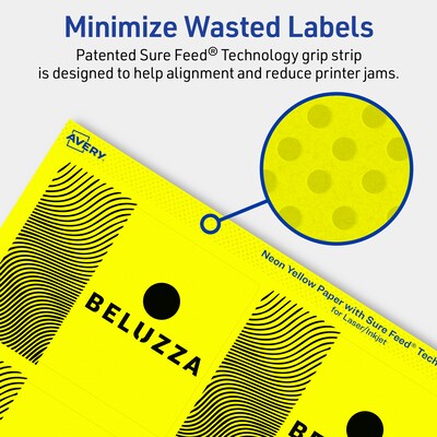 Avery Laser/Inkjet Multipurpose Labels, Neon Yellow, 6 Labels/Sheet, 80 Sheets/Pack (94248-NYP80)