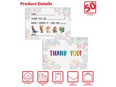 Better Office Thank You Cards with Envelopes, 4.25" x 6", Multicolor, 50/Pack (64632-50PK)