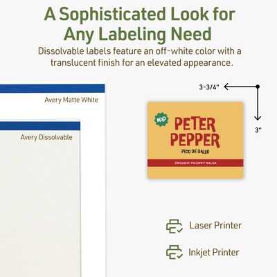 Avery Dissolvable Rectangle Multipurpose Labels, 3" x 3.75", Off-white, 30/Pack (94248)