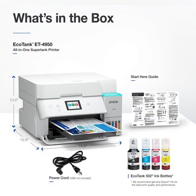 Epson EcoTank ET-4950 Wireless All-in-One Color Supertank Printer, White (C11CL40202)