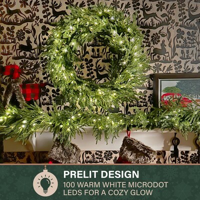 Fraser Hill Farm 36” Real Feel Pre-Lit Artificial Wreath (FFRF036W-5MGR)