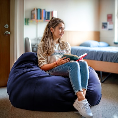 Flash Furniture Cotton Twill Oversized Solid Bean Bag Chair, Navy Blue
