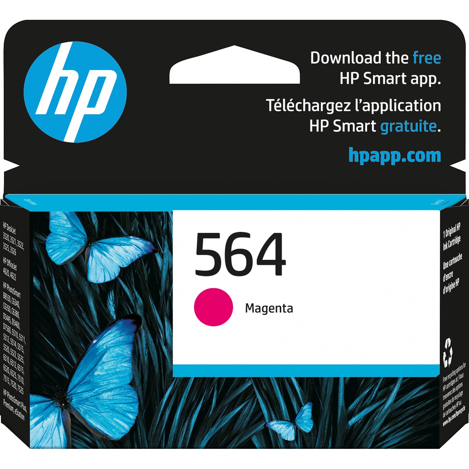 HP 564 Magenta Standard Yield Ink Cartridge, Prints Up to 300 Pages (CB319WN#140)