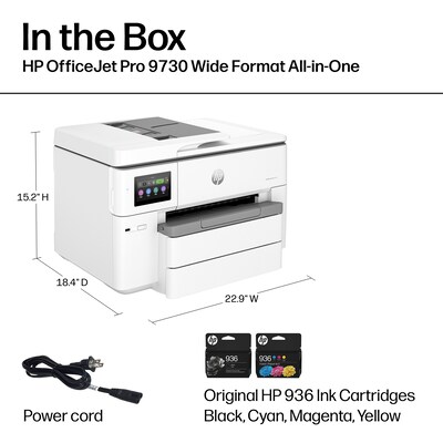 HP OfficeJet Pro 9730e Wide Format Wireless Color All-In-One Printer, 3 Months Free Ink, AI Enabled (537P6A)