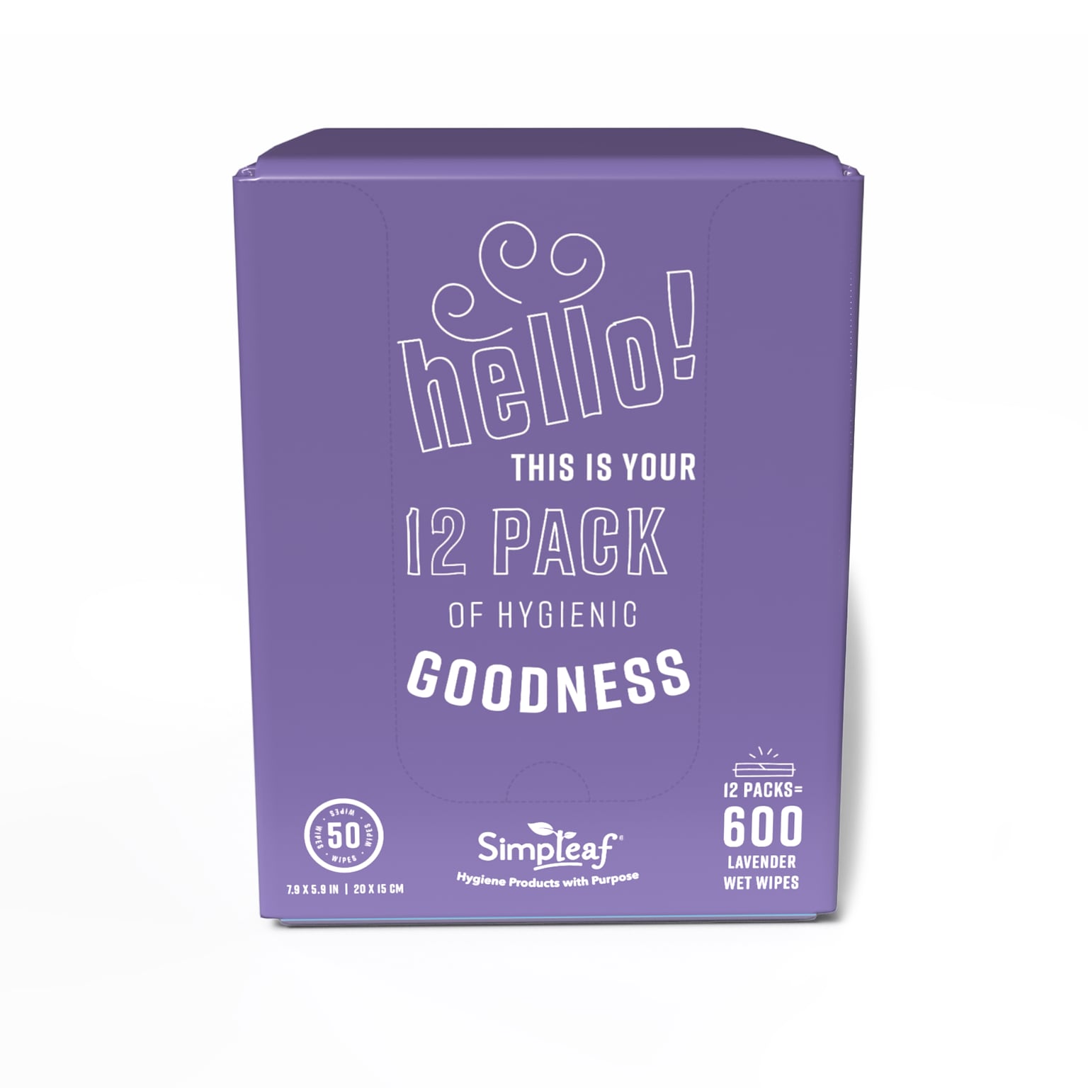 Simpleaf Lavender Scented Flushable Wipes, 50 Single Wipes/Box, 12 Packs/Box (S-012-12pack)