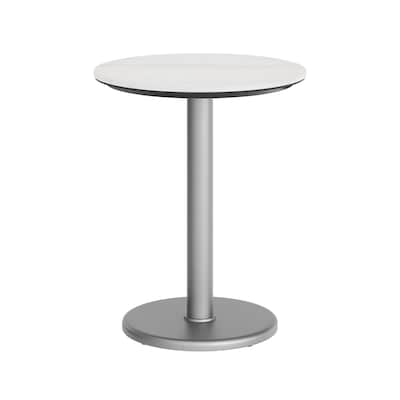 Flash Furniture Acadia 24" Round Wooden Dining Table with Round Base, White Faux Marble/Silver Base (STRD24WMATR18S)