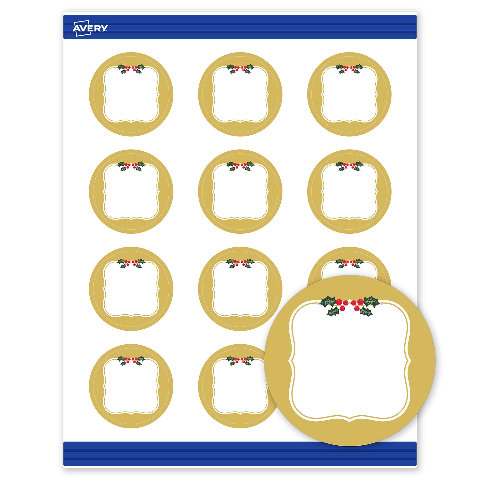 Avery Gold-Metallic Berries Matte Blank Card, White, 120/Pack (S00-FGS)