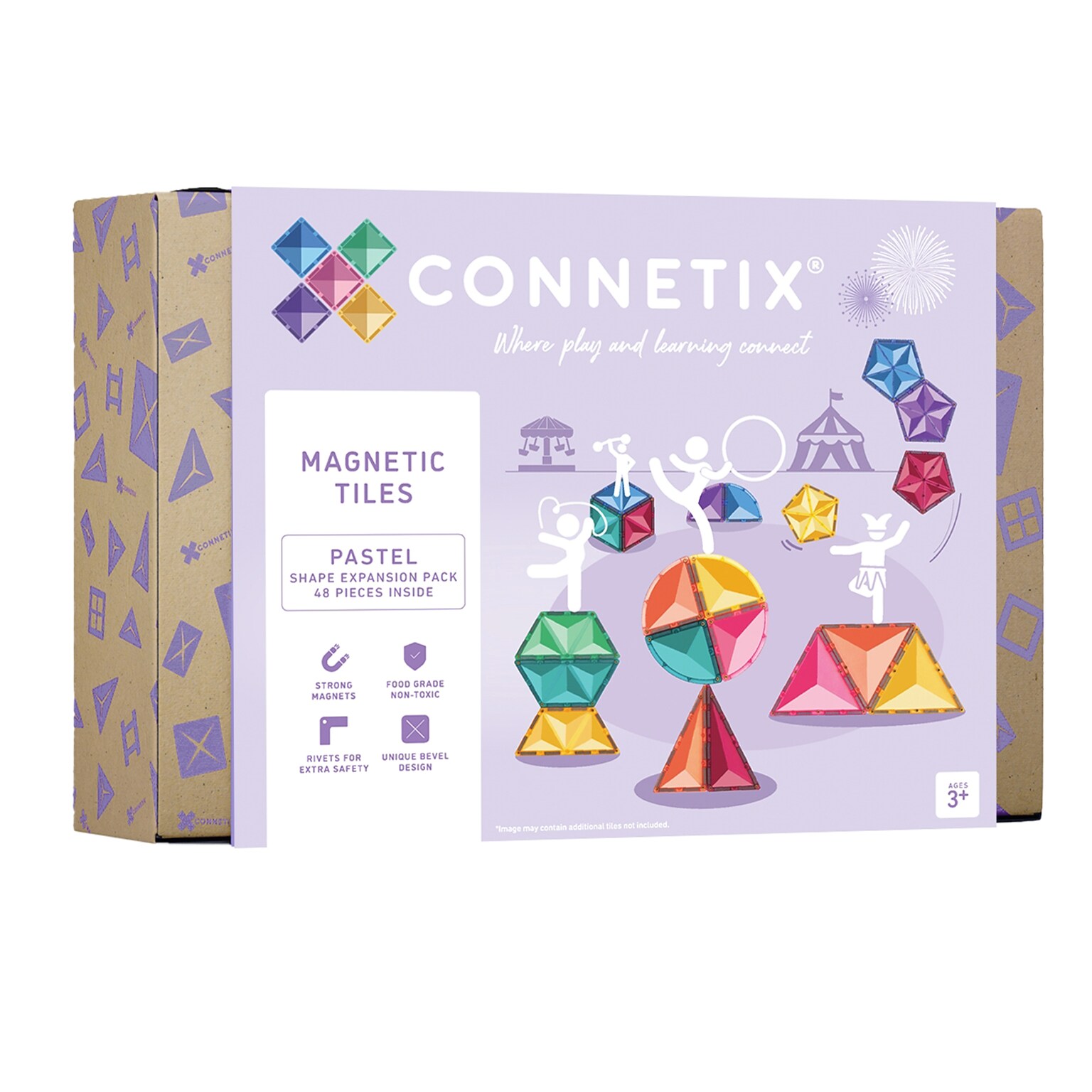 Connetix Magnetic Tiles Pastel Shape Expansion Pack, 48 Pieces (CNTP00048SE)