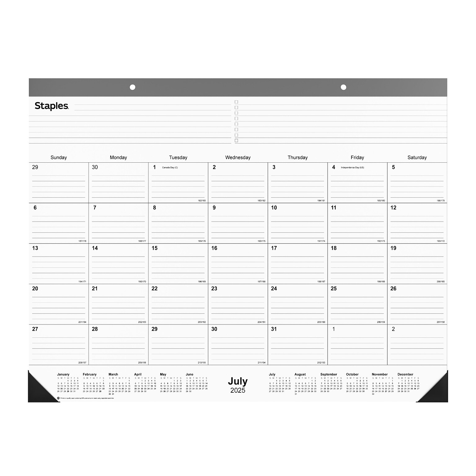 2025-2026 Staples 22 x 17 Academic Monthly Desk Pad Calendar, Gray (ST59496-25)