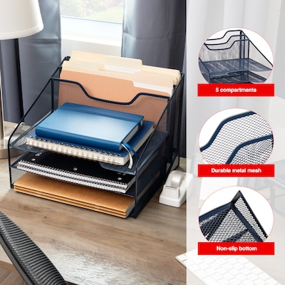 Staples 5-Compartment Metal Mesh File Organizer, Navy Blue (ST63830)