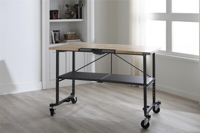 Cosco SmartFold Butcher Block Portable Workbench/Folding Utility Table w/ Locking Casters, 700 lb. Capacity, Brown (66765DKG1E)