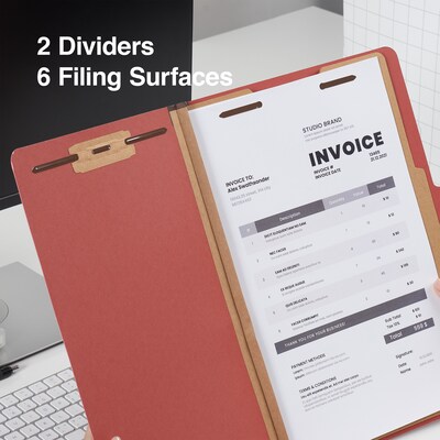 Staples® 100% Recycled Classification Folder, 2-Dividers, 2 1/2" Expansion, Legal Size, Red, 20/Box (ST614619/614619)