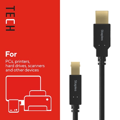 Staples TECH 16 ft. USB-A to USB-B Cable, Male to Male, Black (ST62440)