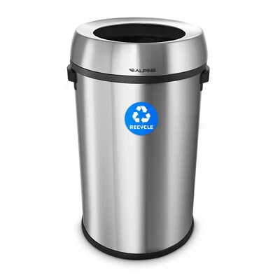 Alpine Industries Stainless Steel Recycling Bin, 17 Gallon, Silver (ALP470-65L-R)