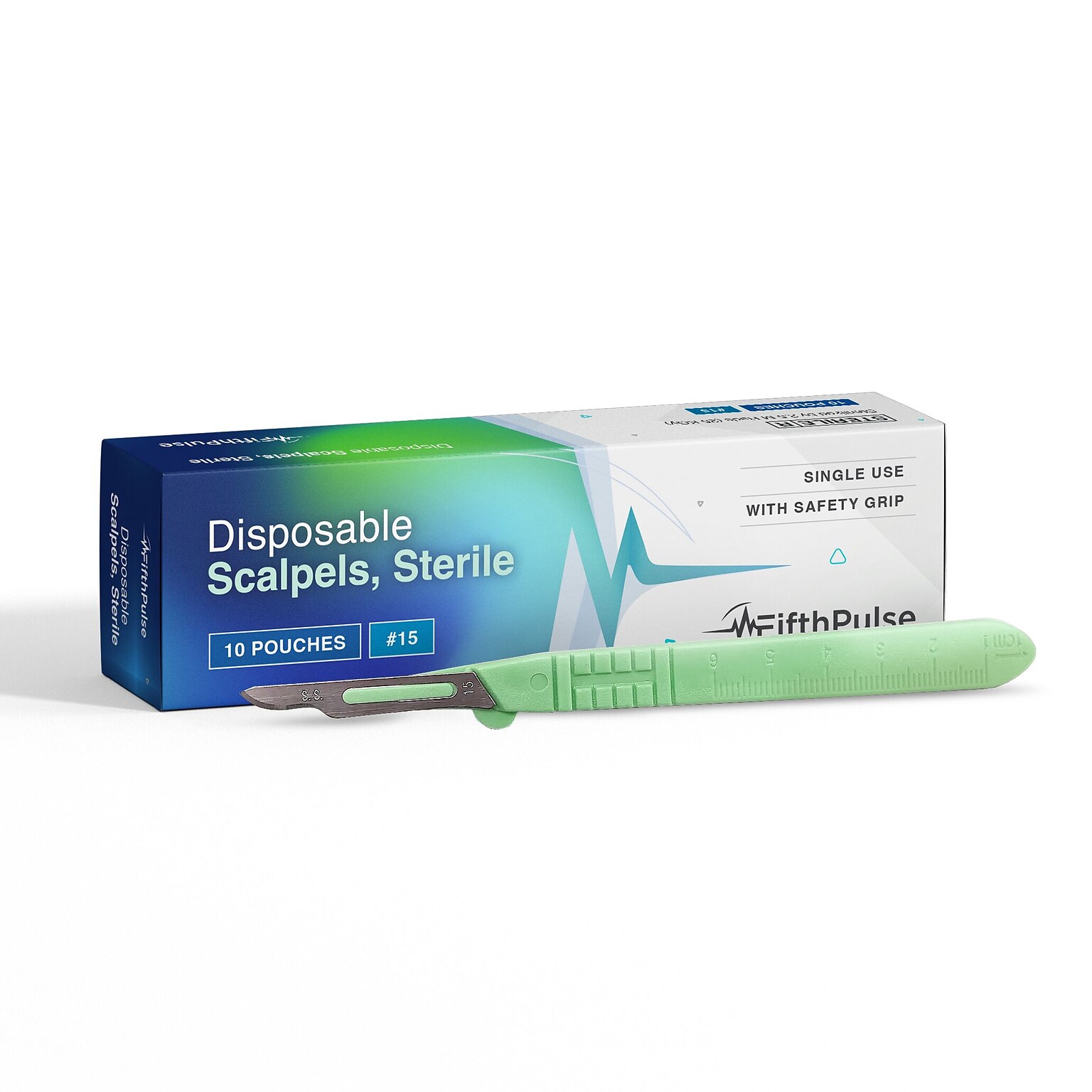 FifthPulse Sterile Disposable Scalpel, Stainless Steel #15 Blade Size, 10 Pack (FMN100611)