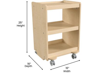 Flash Furniture Bright Beginnings Mobile 3-Tier Storage Cart, 25"H x 16"W x 16"D, Natural Birch Plywood (MK-KE24084-GG)