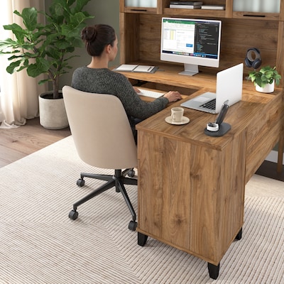Bush Home Somerset 60" W L Shaped Computer Desk with Hutch, Fresh Walnut (SET002FW)